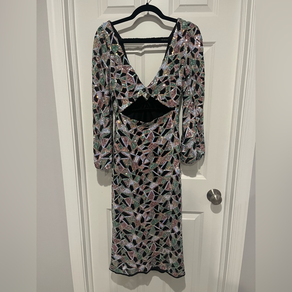 Elegant Long Sleeve Sequin Mosaic Dress - Picture 3 of 5